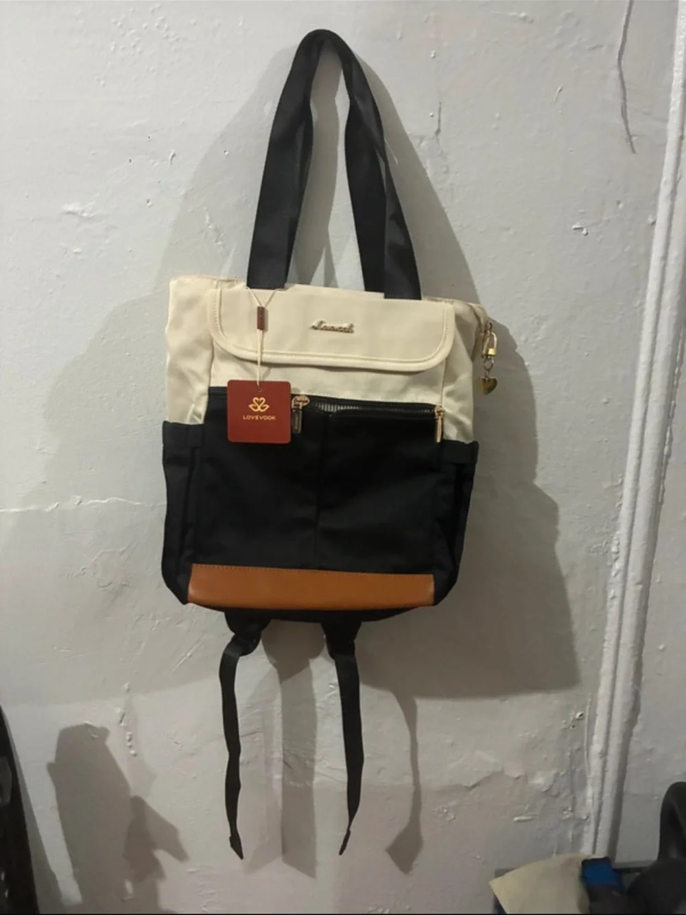 Two-Tone Black and Cream Tote Backpack